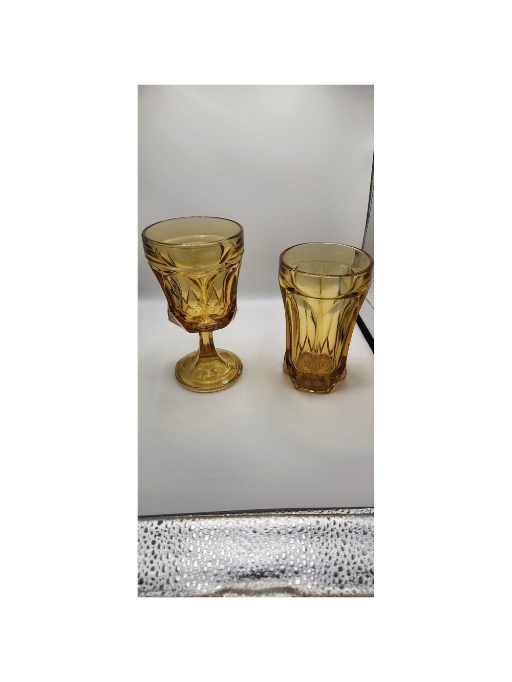 Anchor Hocking amber goblet and glass
